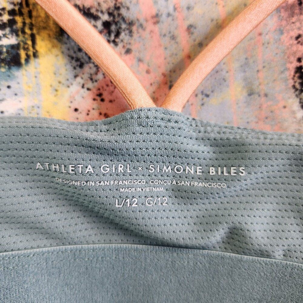 Athleta Girl Sports Bra Girls 12 Simone Biles Brushstroke Tank Because I Can - Picture 9 of 14